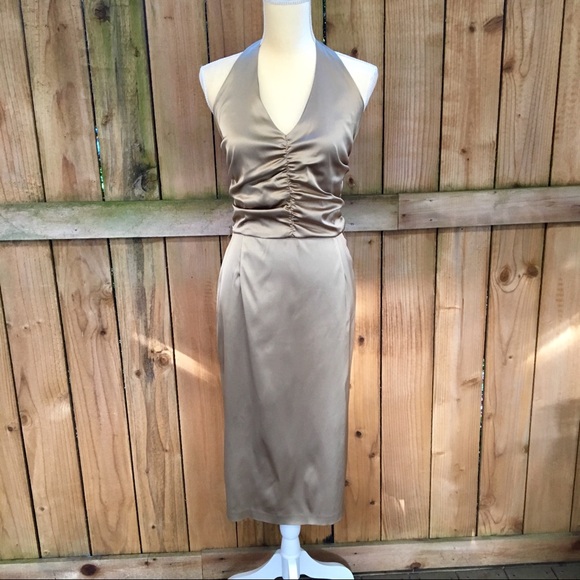 Donna Ricco Gold Halter Cocktail Dress GUC - Picture 2 of 8